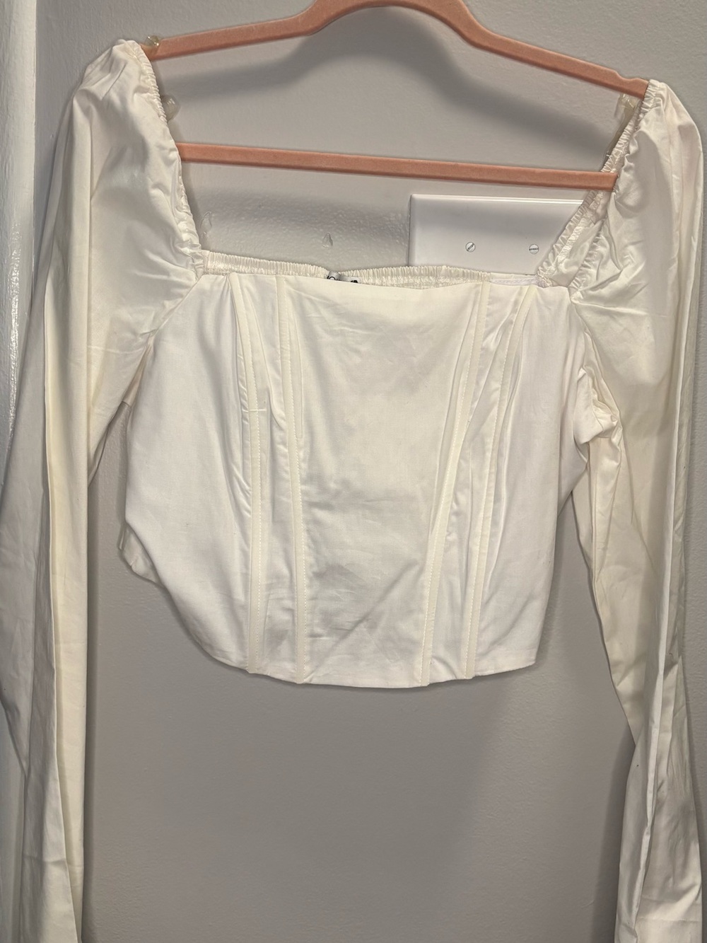 White Square-Neck Corset Style Long Sleeve Top